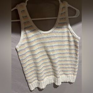 LOFT Cream & Yellow Striped Sweater Vest-XS